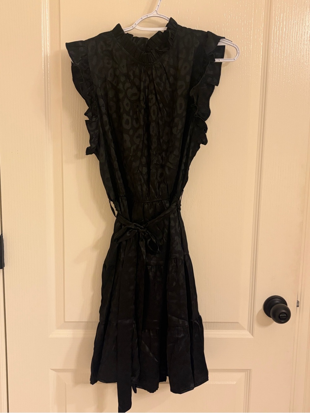 Black Sleeveless Ruffled Waist-Tie Dress